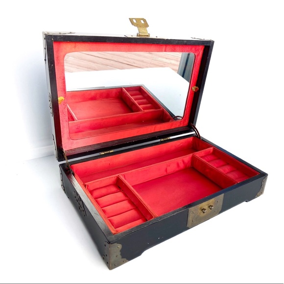 Other - Vintage Lacquer Jewelry Box, Embossed Stone Carved